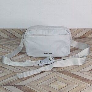 Athleta All About Belt Bag Mini Crossbody Light Gray Water Repellent Fanny Pack